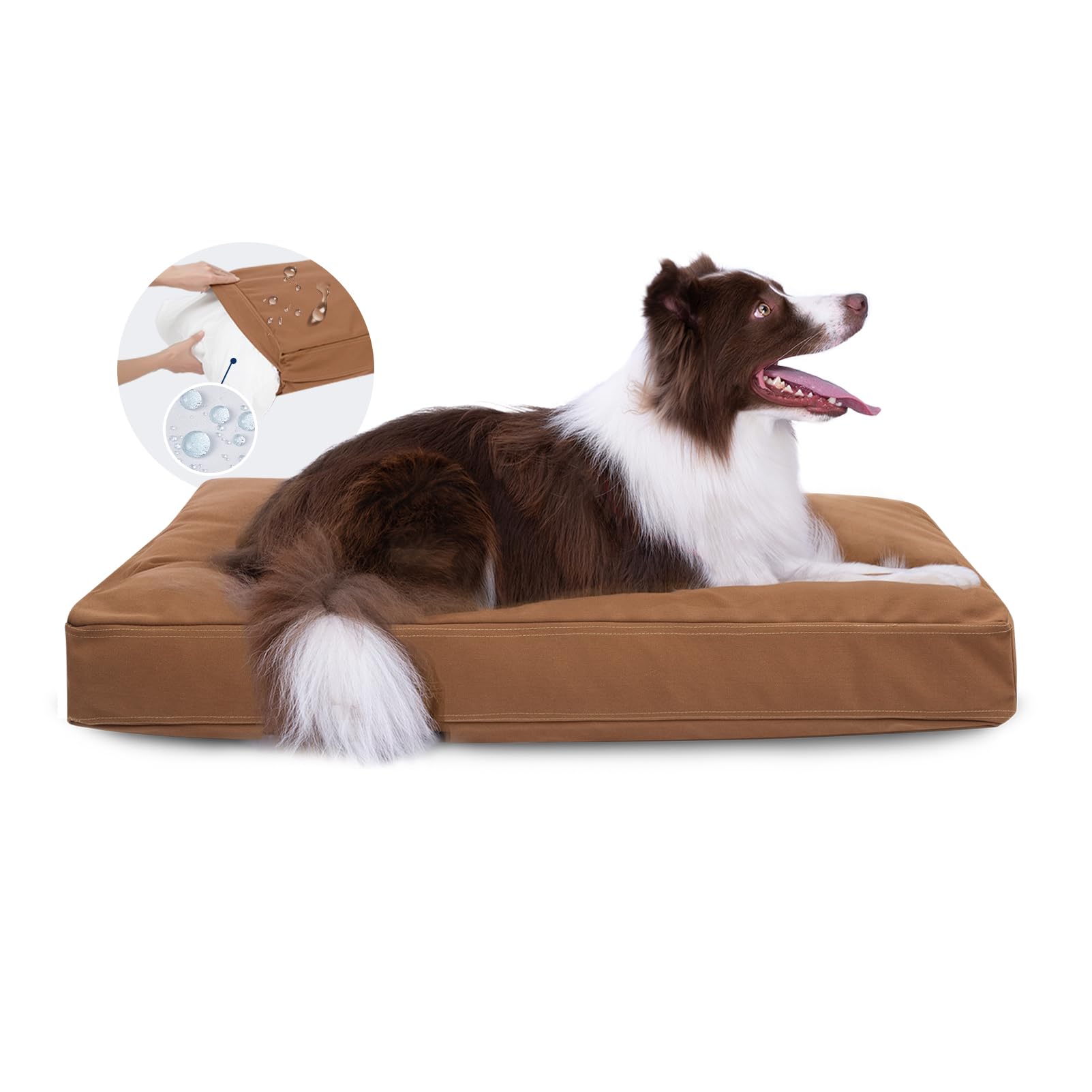 Miguel Cama Perro de Tela, Impermeable Colchon Perro, Lavable Colchoneta Mascotas con Funda Desenfundable y Forro, Cojín Perros Medianos y Grandes, Caramelo, 102x75x10cm
