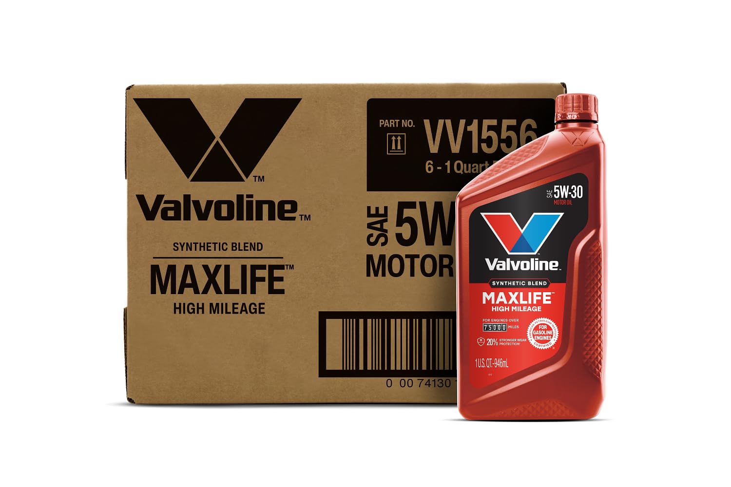 Valvoline MaxLife High Mileage 5W-30 Synthetic Blend Motor Oil 1 Quart, Pack of 6