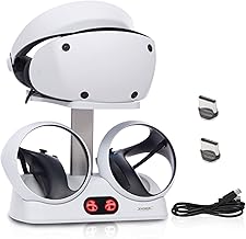 PSVR 2 Controller Charging Dock with VR Headset Holder Display Stand, Charging Station for PS5 VR2 Accessories with Type-C Cable, Led Indicator and 2 Magnetic Clasp