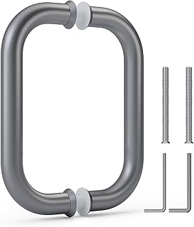 Ranbo Electroplating Grey 8" （CTC） Tubular Back-to-Back Shower Door Handle，Heavy-Duty 1.0mm Thick 304 Stainless Steel, for 1/4"- 1/2" Thick Glass and 1-3/8" - 2-1/6" Thick Wooden or Metal Doors