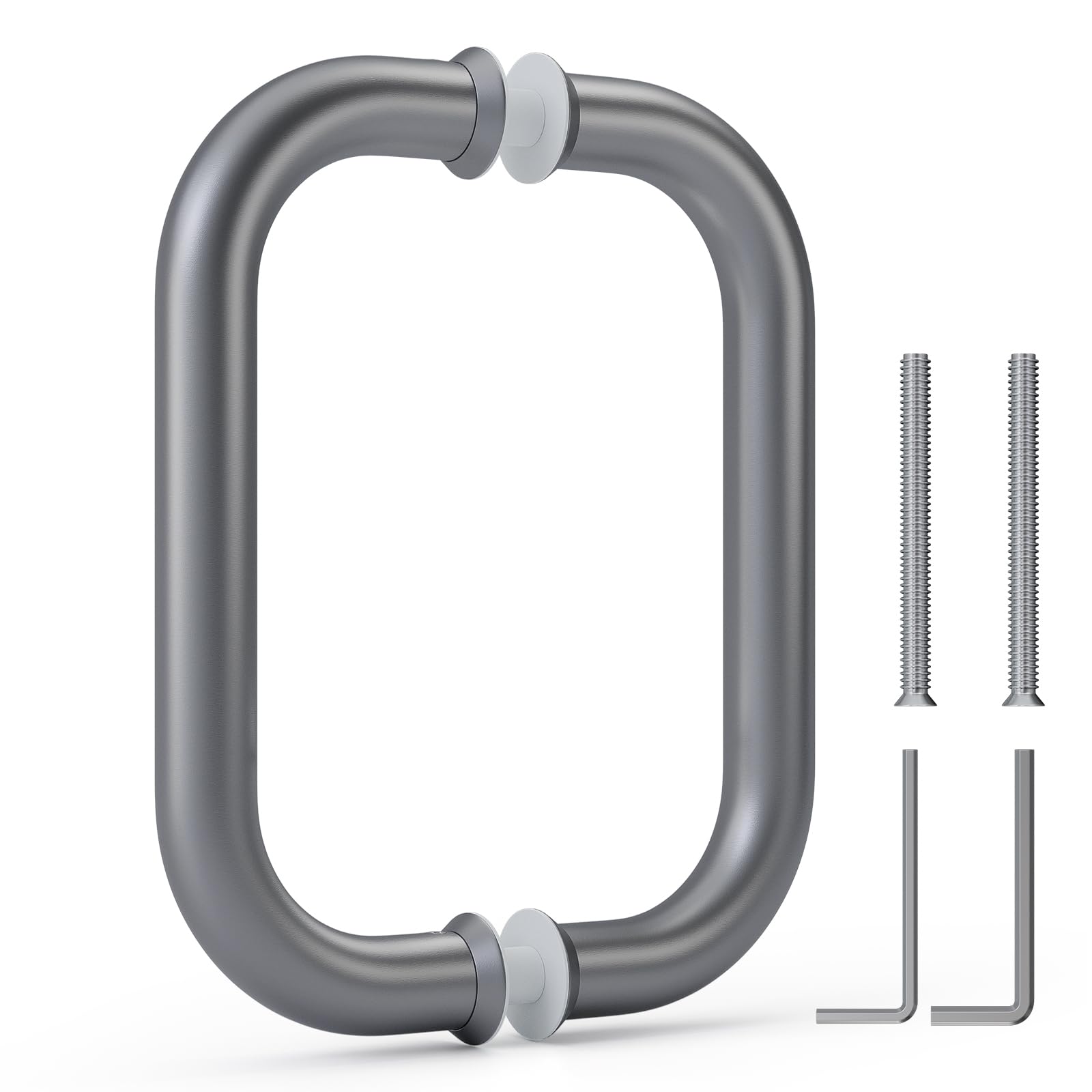 Ranbo C-Shaped 203mm Mounting Hole Distance Back-to-Back Frameless Glass Door Push Pull Handle, Fits 8-12mm Glass Doors, 304 Stainless Steel, Electroplated Grey - for Bathroom,Shower,Sauna,Spa,Office
