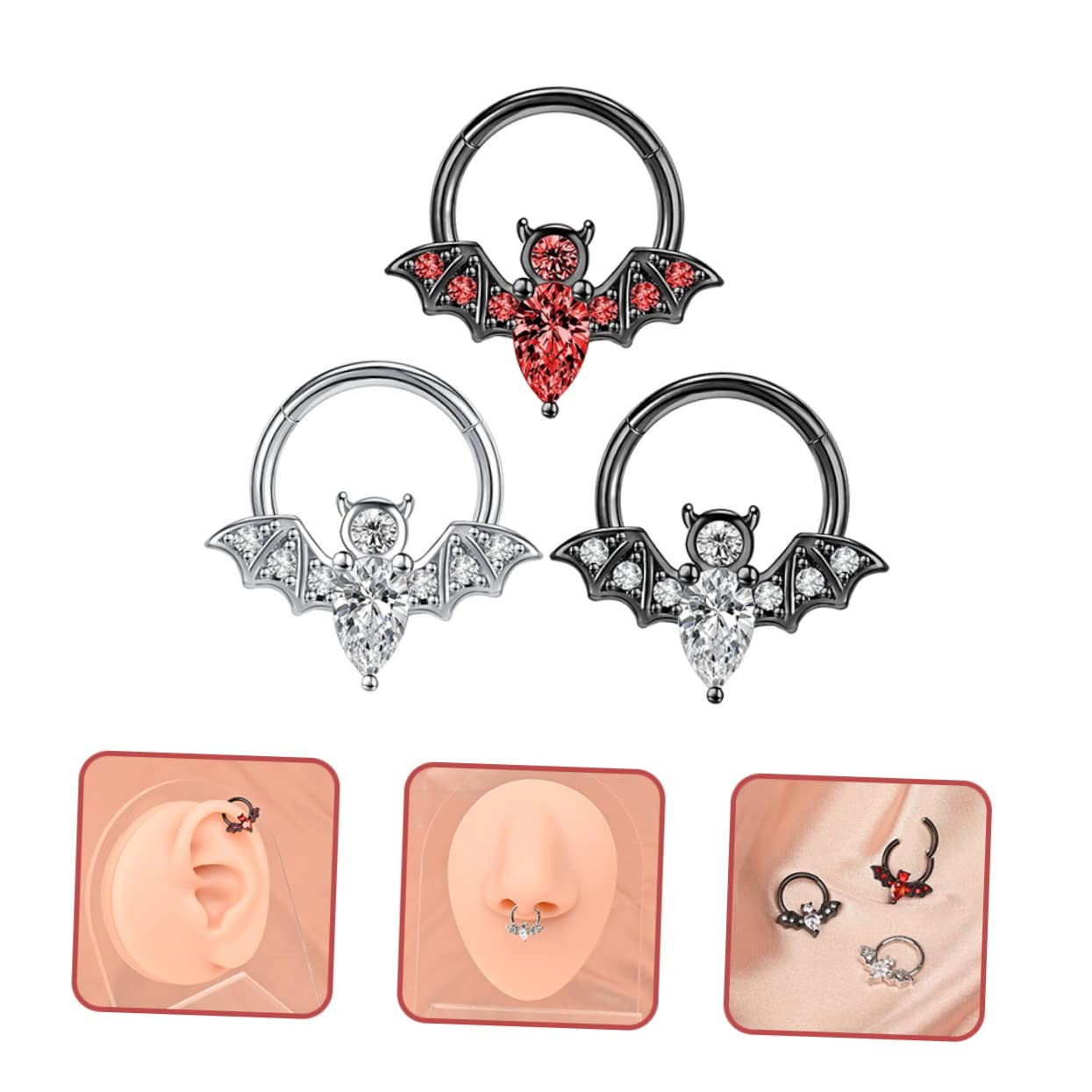 SHERCHPRY 9 Piezas Anillo de Nariz de murciélago Anillo de la Nariz Anillos en la Nariz perforación de la Nariz Aros de Nariz Pendiente de cartílago joyería de la Nariz Acero Inoxidable