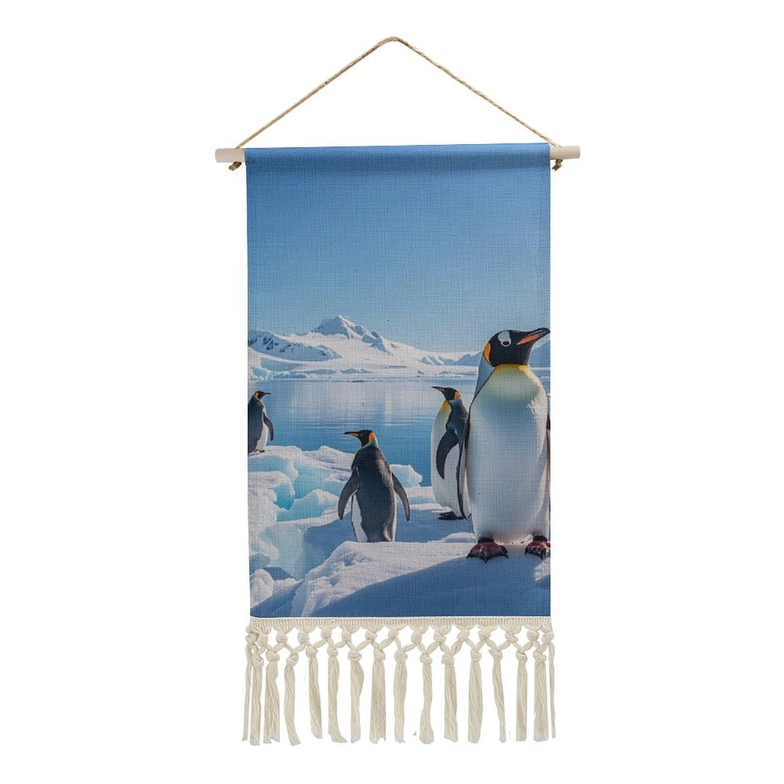 FekiLoot Penguin Antarctica Ice Wall Art Poster Hanger Frame Vertical Tassel Tapestry Cotton Linen Hanging Poster Decorative Wall Art Prints Vintage Wall Art Decor for Home Bedroom Living Room Office