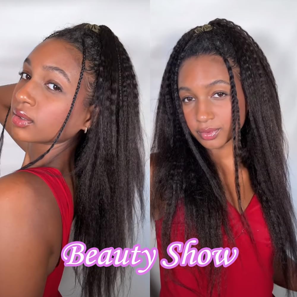 Feather Crochet Hair Kinky Straight Human Hair For Black Women Pre-Separated Knotless Invisble Micro Loop Hair Extensions Crochet Human Hair Yaki For Braiding 22inch 240g