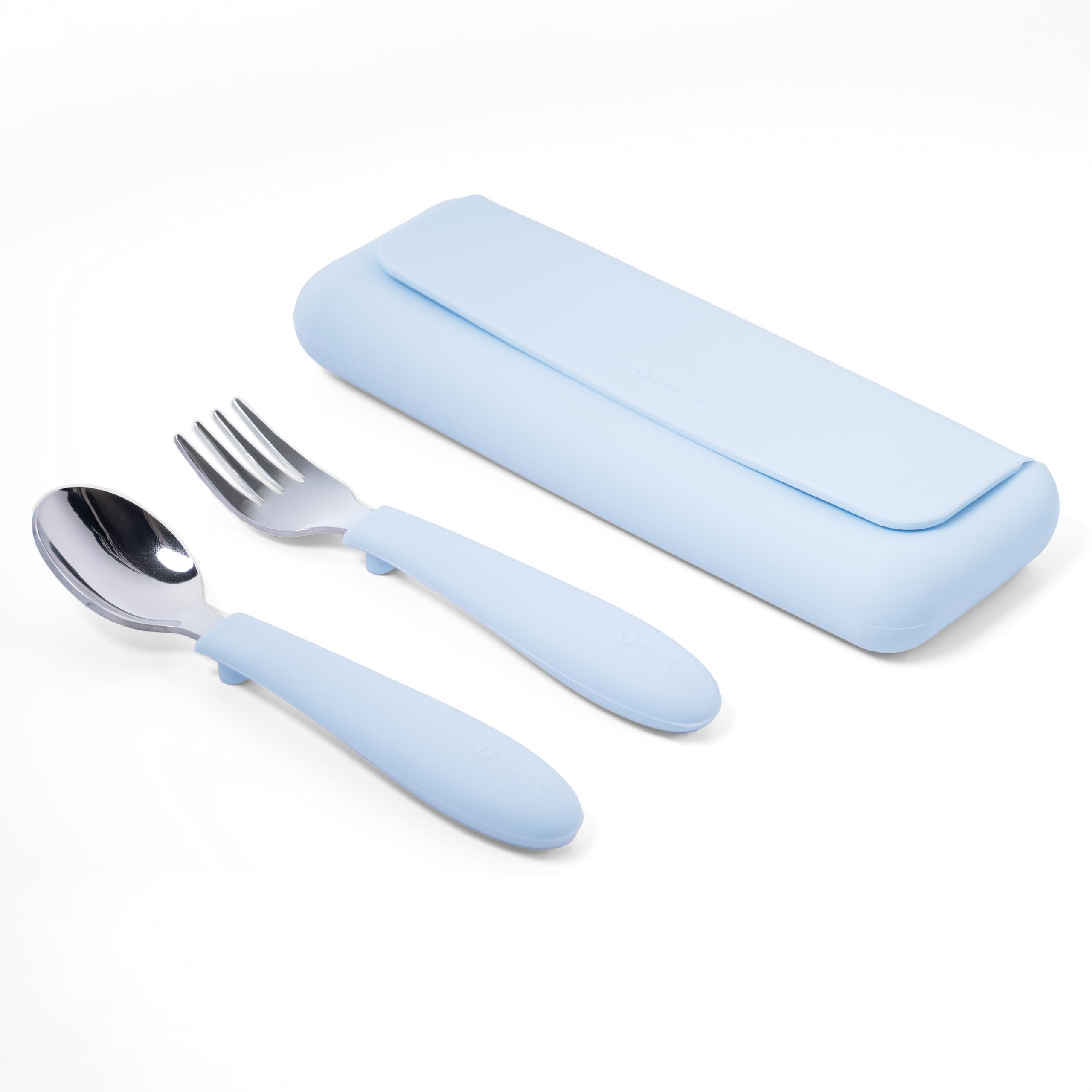 ASOMIC 316 Stainless Steel Toddler Utensils with Travel Case, Sky Blue