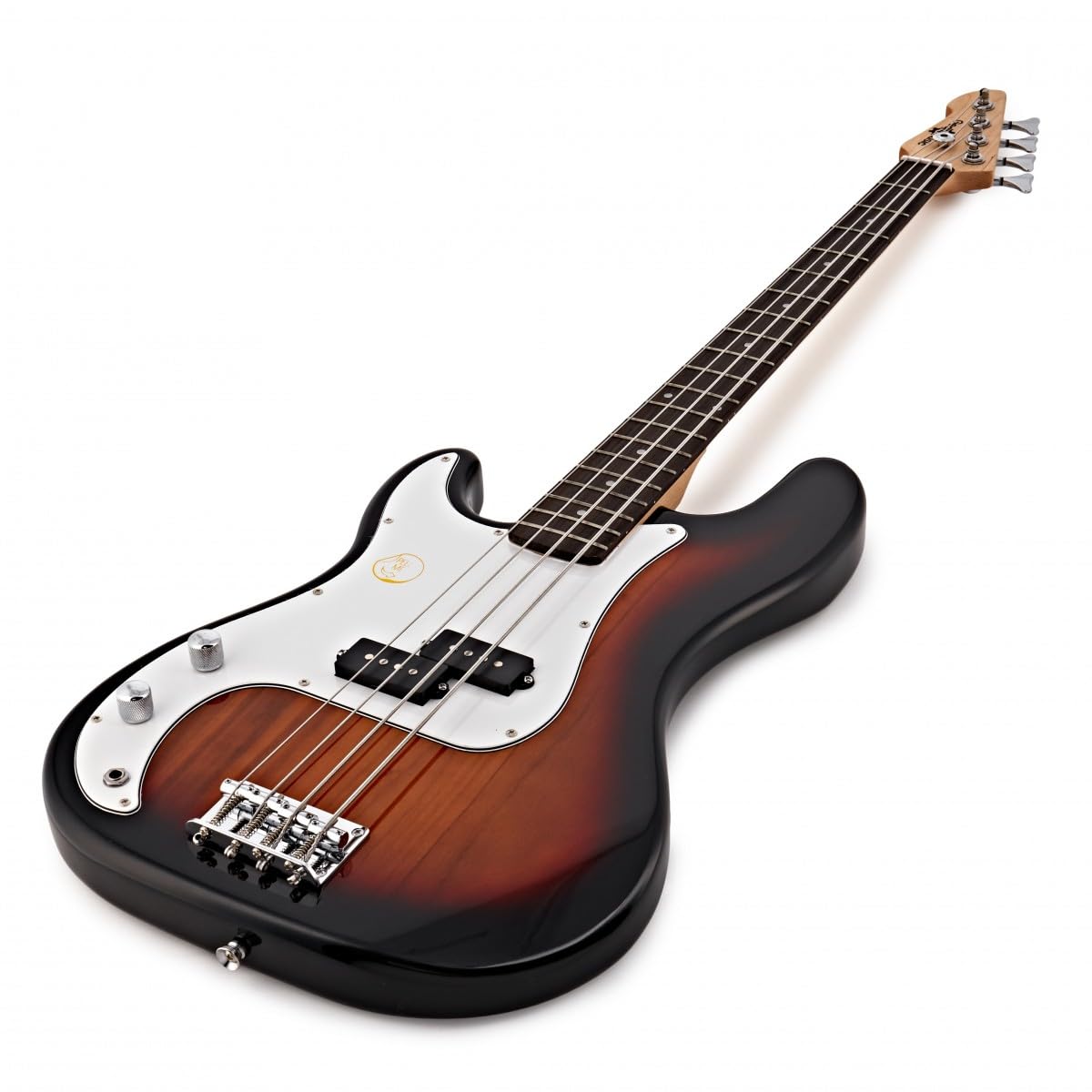 LA Linkshänder-Bassgitarre + 15-Watt-Verstärker mit Zubehör, Sunburst | Perfekter Bass für Jüngere Linkshänder-Anfänger, Klarer Druckvoller Ton, Leichte Hölzer, 15W-Verstärker Inklusive