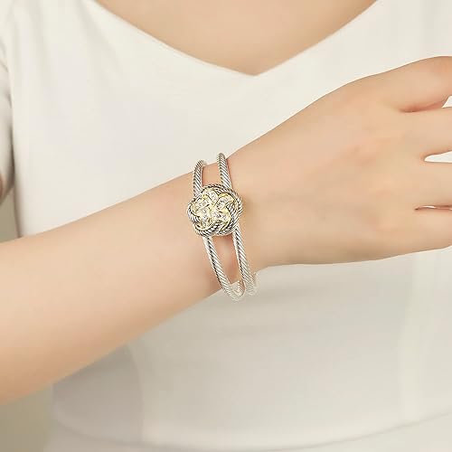 Miniatura 4 de UNY JEWEL Las joyas hacen una declaración con nuestro brazalete abierto abierto de doble alambre trenzado de dos tonos de alambre y flores es un