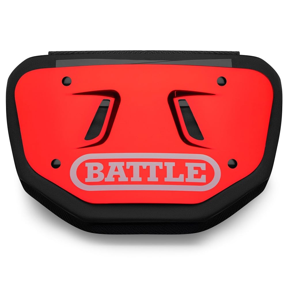 Battle Sports Chrome Football Back Plate – Hard Shell Lower Back Protector with Contoured Foam for High-Impact Protection - Adult, Red/White Chrome