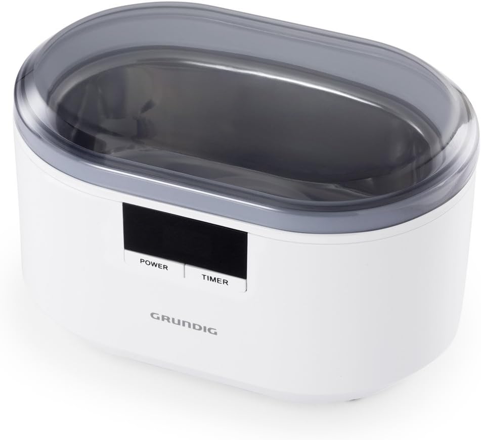 Grundig UC 6620 Ultrasonic Cleaner with Timer Function, High Efficiency Cleaning with Ultrasonic Dual Wave Principle, 500ml Water Tank, 50W Power, Integrated Watch Holder, White