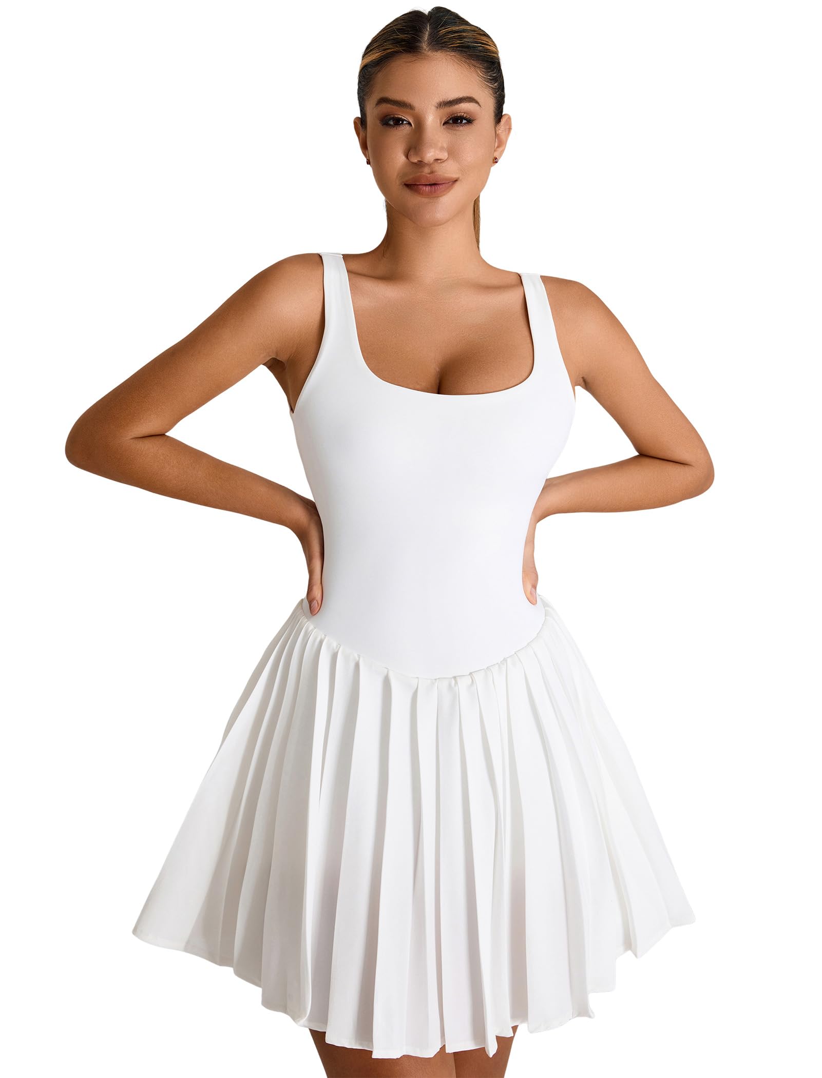 AGYMNX Robe de Tennis Femme avec Soutien-Gorge et Short Robes de Golf sans Manches Eté Casual Sport Athlétique