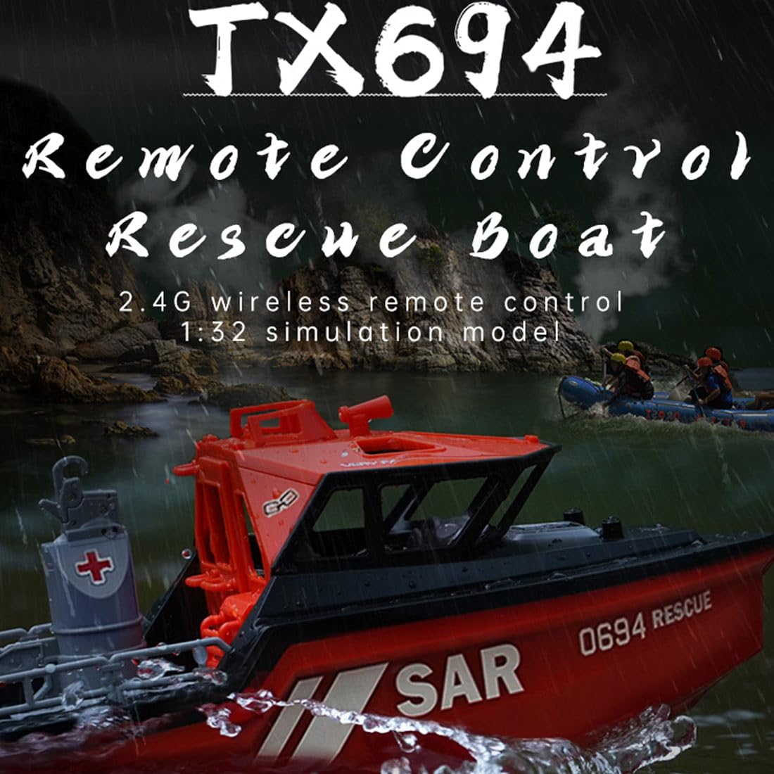 Funwetrike RC-sleepboot voor zwembaden en meren, schaal 1/32, 2,4 g, 8 km/u, afstandsbediening, reddingsboot met krachtige motoren en duurzame batterij, geweldig cadeau voor volwassenen, RTR-versie
