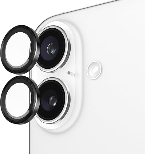 Pelican Protector de lente de cámara con anillos de aluminio para iPhone 16 / iPhone 16 Plus - Vidrio templado 9H - Resistente a los arañazos,