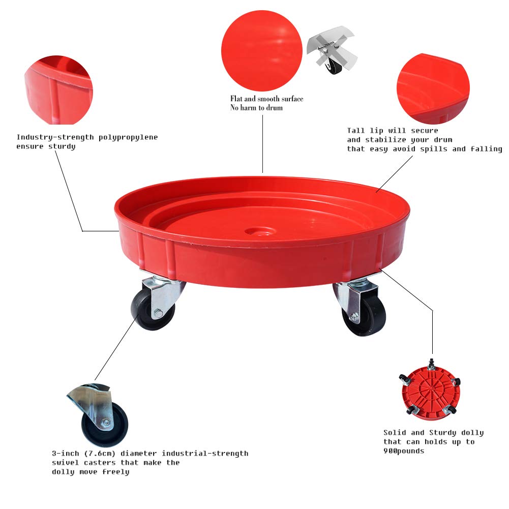 Buy 30 Gallon and 55 Gallon Heavy Duty Plastic Drum Dolly Durable Plastic Drum Cart 900 lb