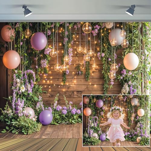 Fondo Floral de Pared Morado 7x5 ft para Fotografía miniatura 2