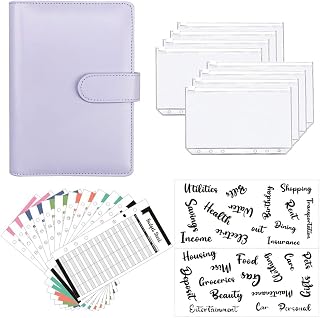 LICHENGTAI A6 Cuaderno Carpeta, PU Carpeta de Cuaderno 6 Anillas, Libro de Mano de Carpeta de Colores, Carpeta Cuero PU para Guardar Tarjetas Facturas, Organizador de Carpeta de Dinero