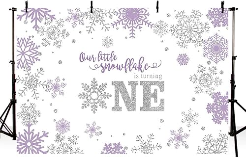 Miniatura 2 de MEHOFOND Fondo de fotografía de invierno Onederland, accesorios de telón de fondo con diseño de copo de nieve dulce y pequeño, feliz primer