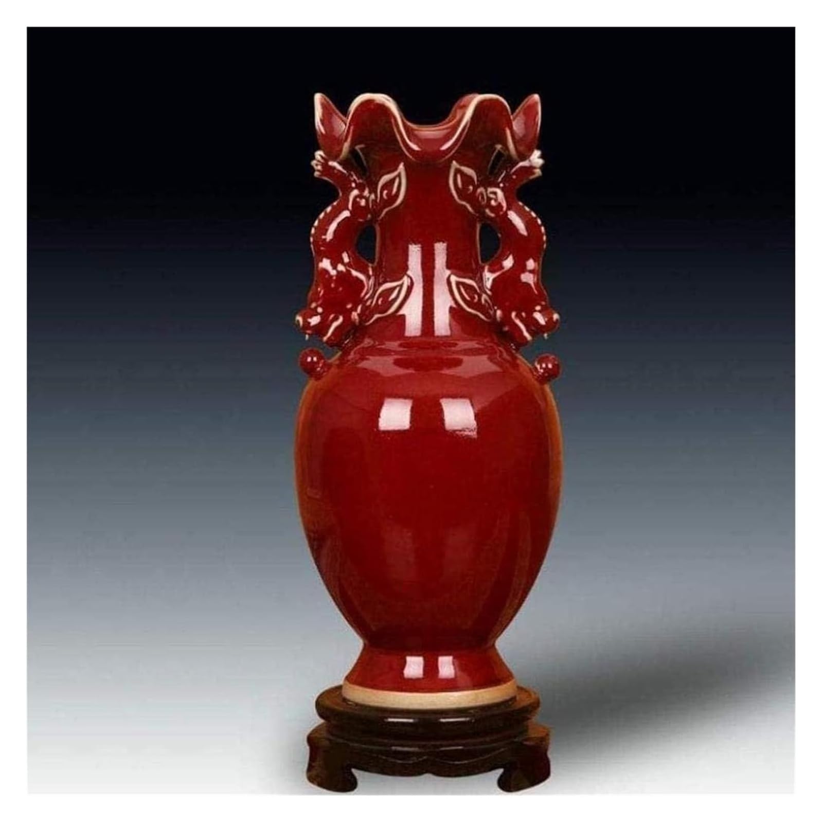 Vase Tabletop Red Double Dragon Ear Flower Wonderful Accent Piece Excellent Porcelain Jingdezhen Ceramics Capital 37 * 24cm