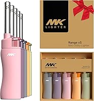 MK Candle Lighters 5-Pack: Refillable Windproof Butane Torch for BBQ, Camping, Candles - Pastel Colors, Child-Resistant