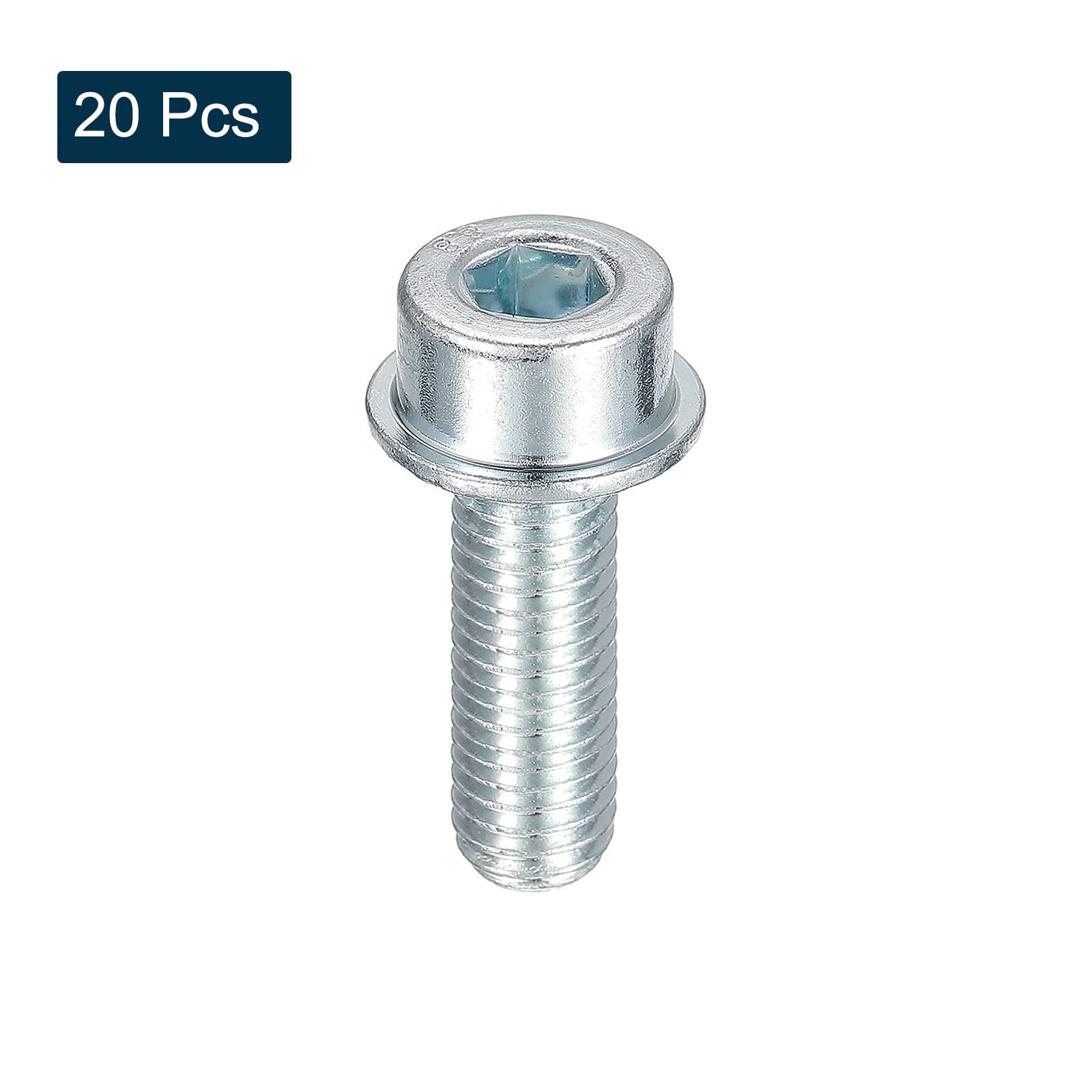 sourcing map Tornillos de cabeza de enchufe con brida M8 x 25 mm, 20 tornillos de cabeza hexagonal de acero al carbono de grado 8.8 de grado