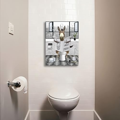 Miniatura 2 de PIMULSAA Póster divertido de burro sentado en el inodoro, lectura de periódico, arte de pared para inodoro y baño (enmarcado, 12 x 16 pulgadas)