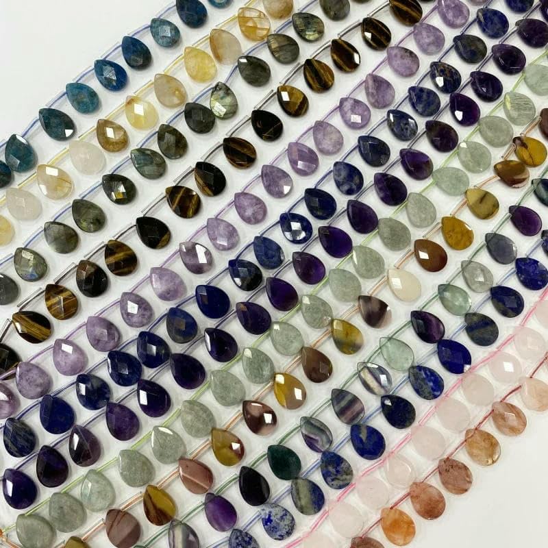 Cuentas sueltas de labradorita, amatista y cuarzo rosa de cristal natural en forma de lágrima de 13 x 18 mm, para collar, pendientes, colgantes y accesorios (4 ojos de tigre, 13 x 18 mm, 22 unidades