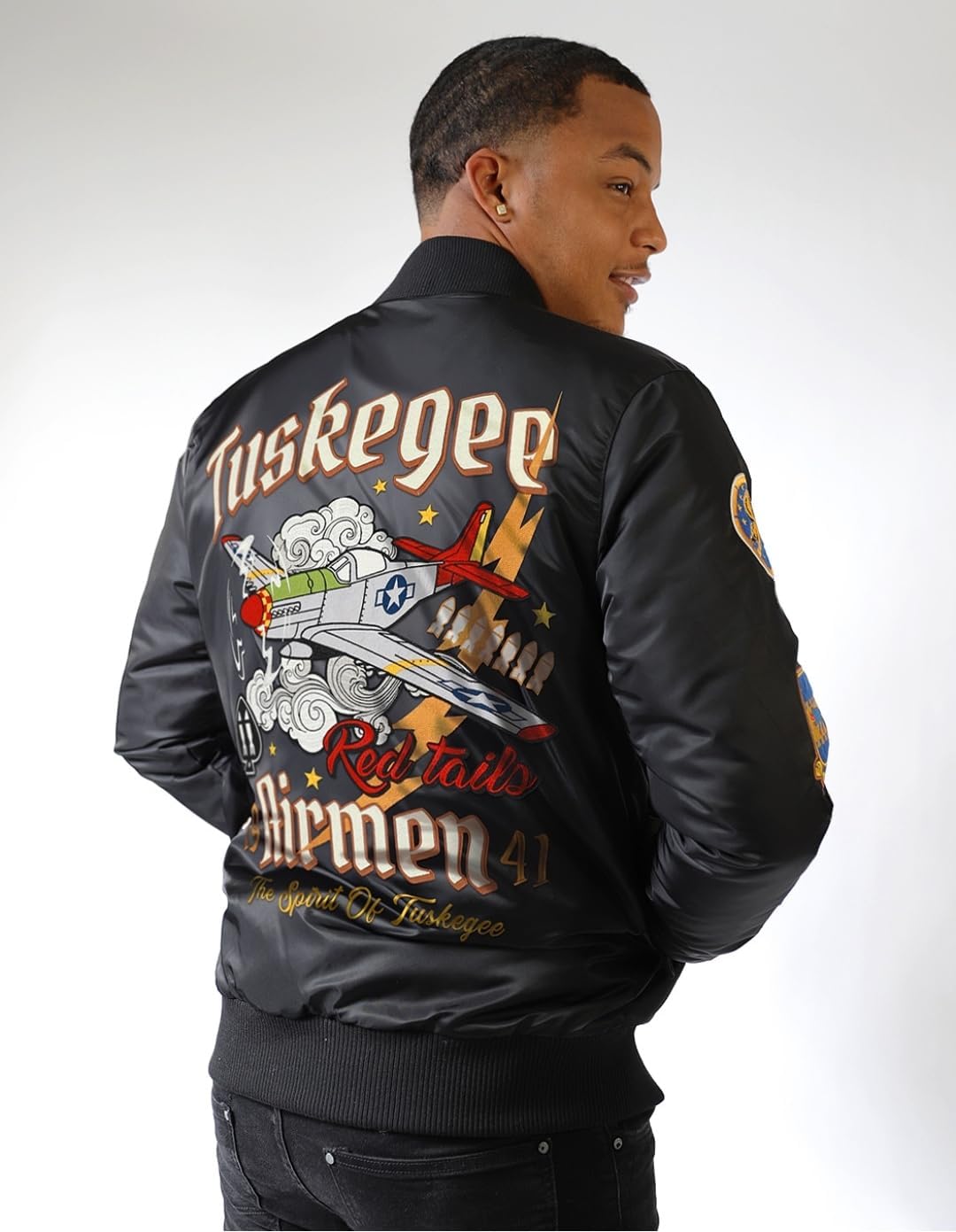 Big Boy Tuskegee Airmen S5 Mens Bomber Jacket [Black] - ID#68319-15-207-0-0