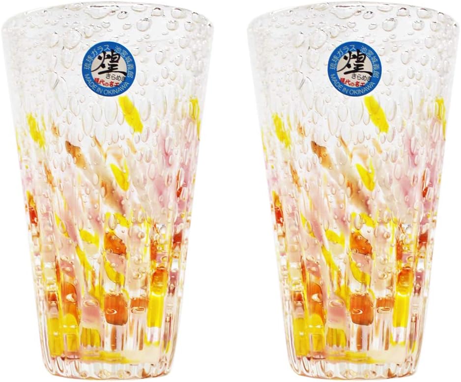 Huang Kobo shot glass (red/yellow/pink) φ6cm air bubble sea 2 pieces