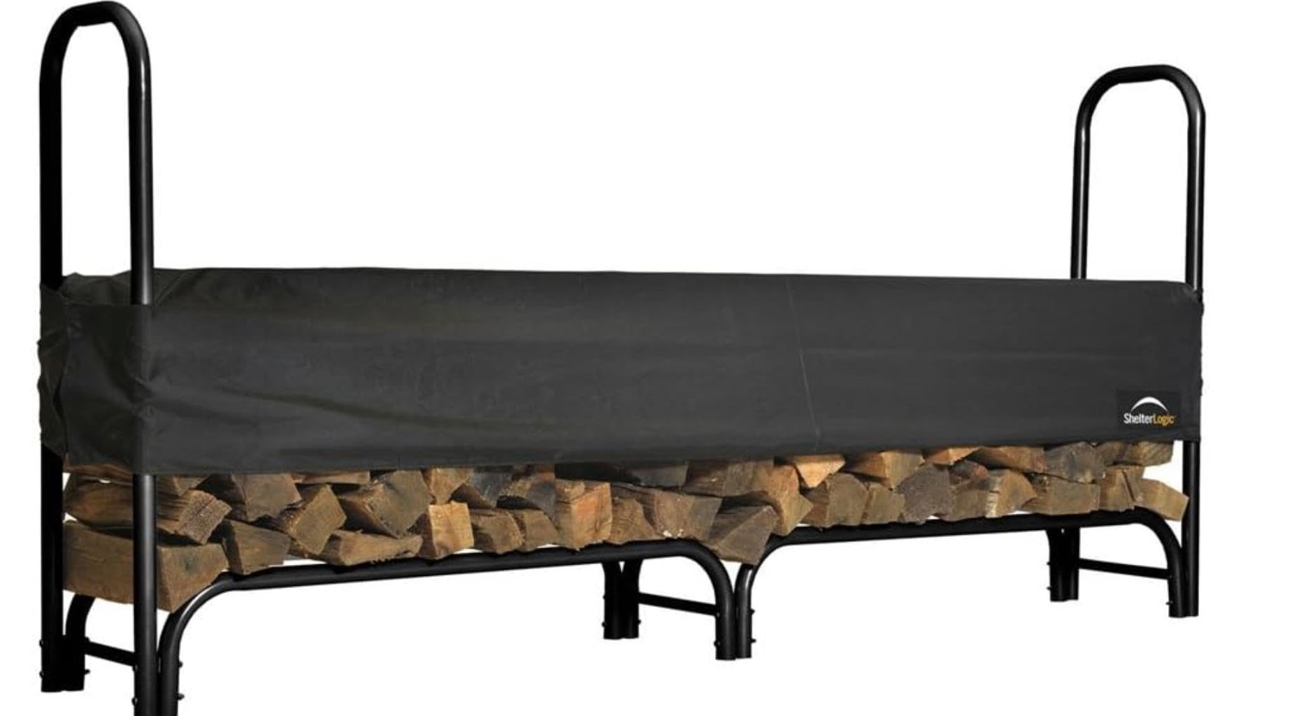 Étagère à bûches d'extérieur en tube d'acier - 2570 x 360 x 1170 mm - Étagère pour bois de chauffage avec demi-couverture Oxford 600D - Résistant aux intempéries, stable et peu encombrant
