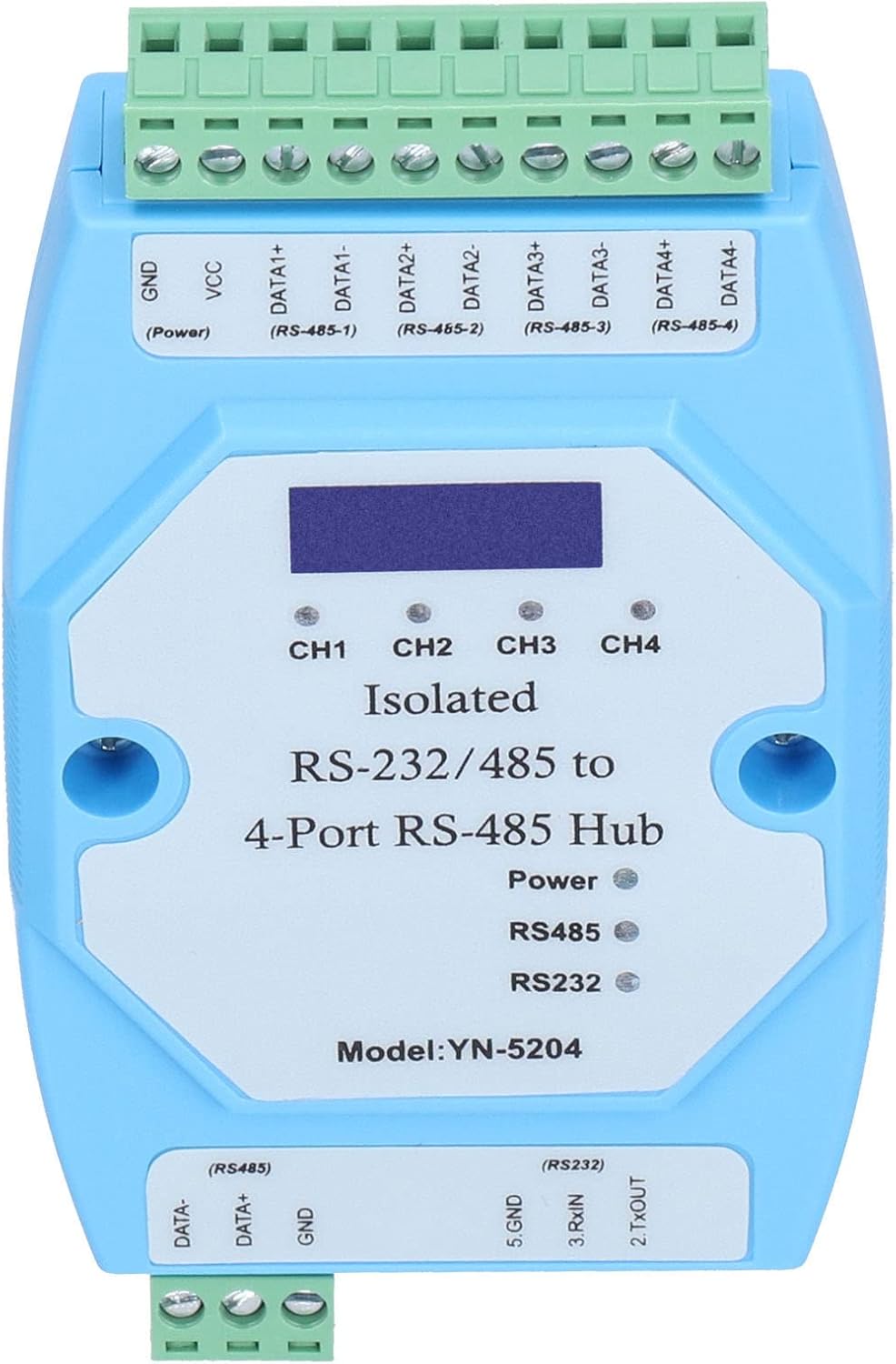 RS485 Hub Industrial Grade 4 Port Optical Isolation Auto Sensing High Speed Data Transmission for Industrial Automation ABS Material