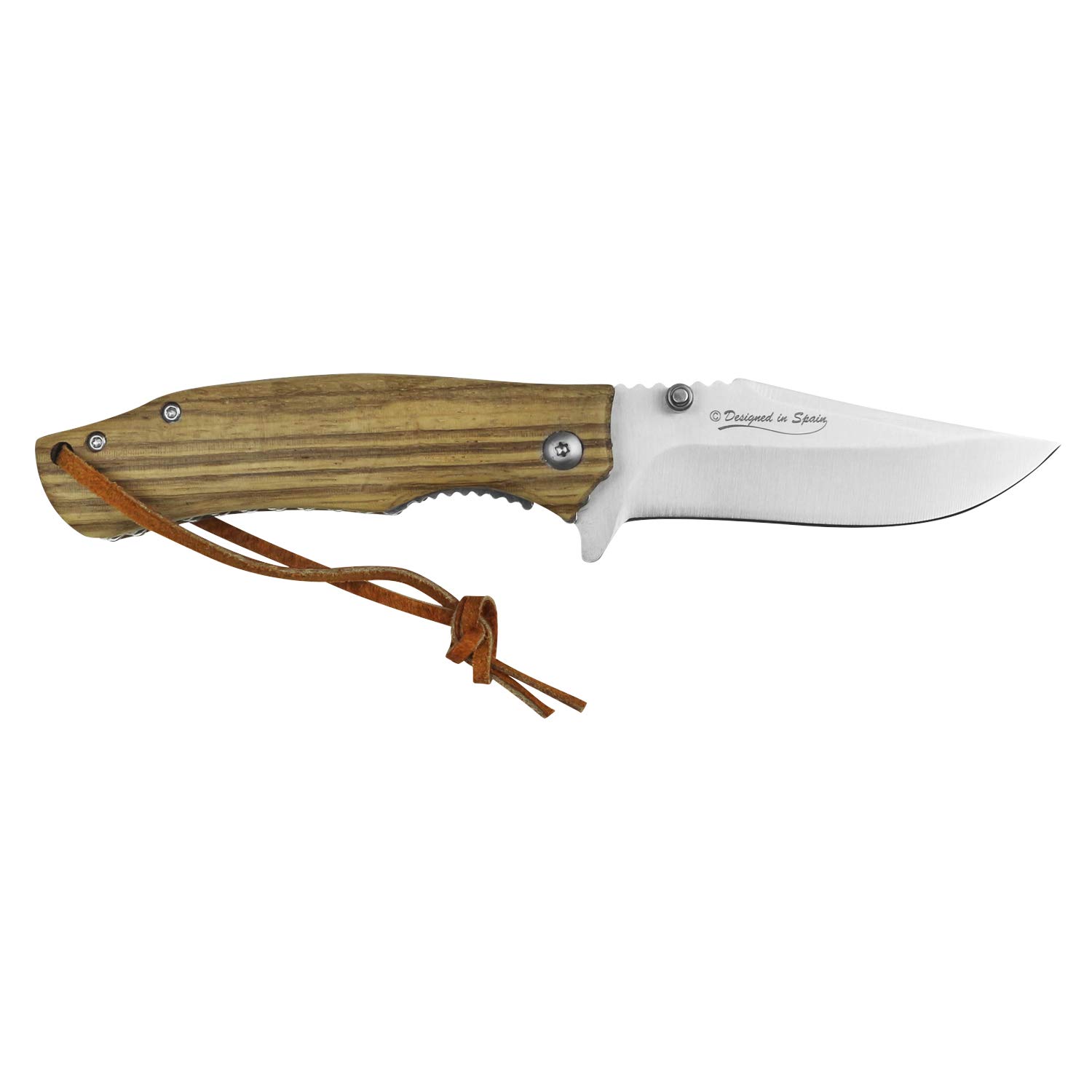 iFIELD EL29040 Coltello da caccia pieghevole Bushcraft Sopravvivenza Escursionismo Campeggio, lama in acciaio inox con manico in legno Zebra, Made in Albacete (Spagna)