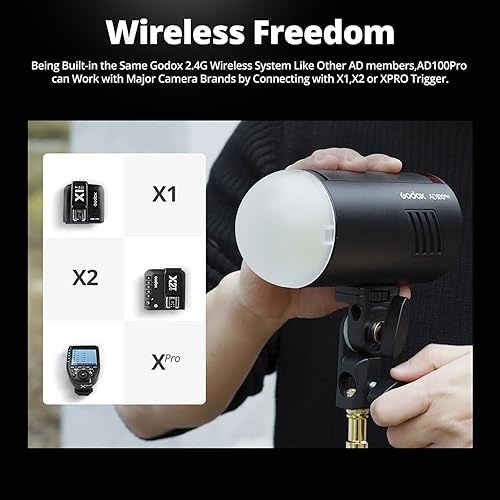 Miniatura 4 de Godox AD100Pro Flash 100Ws TTL 2.4G HSS 1/8000s Pocket Flash Light con 7.2V/2600mAh Batería de litio 360 Full Power Flashes 0.01-1.5s