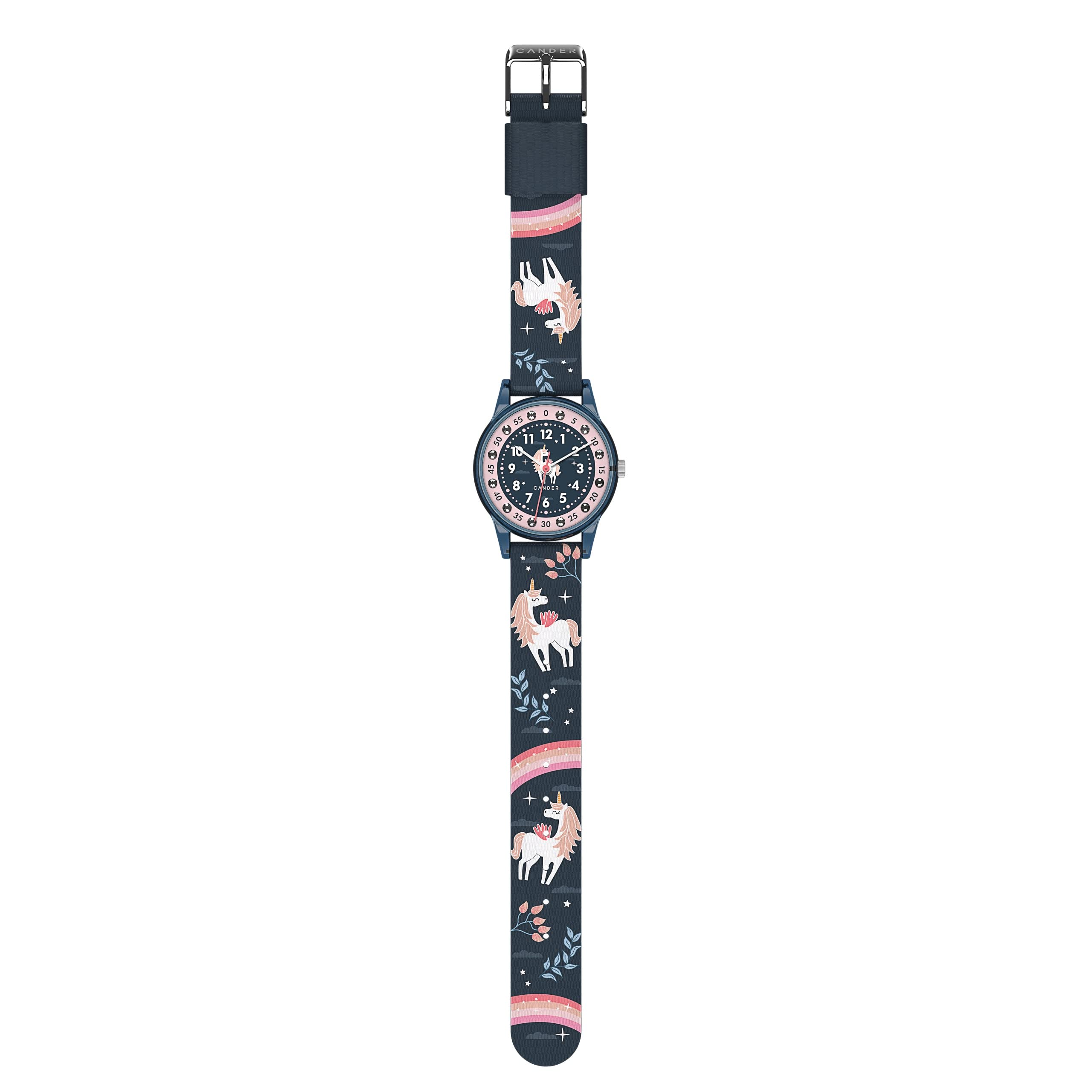 Cander Berlin MNA 4030 M Montre pour enfant 3 ATM étanche Montre garçon fille Montre d'apprentissage analogique turquois Licorne