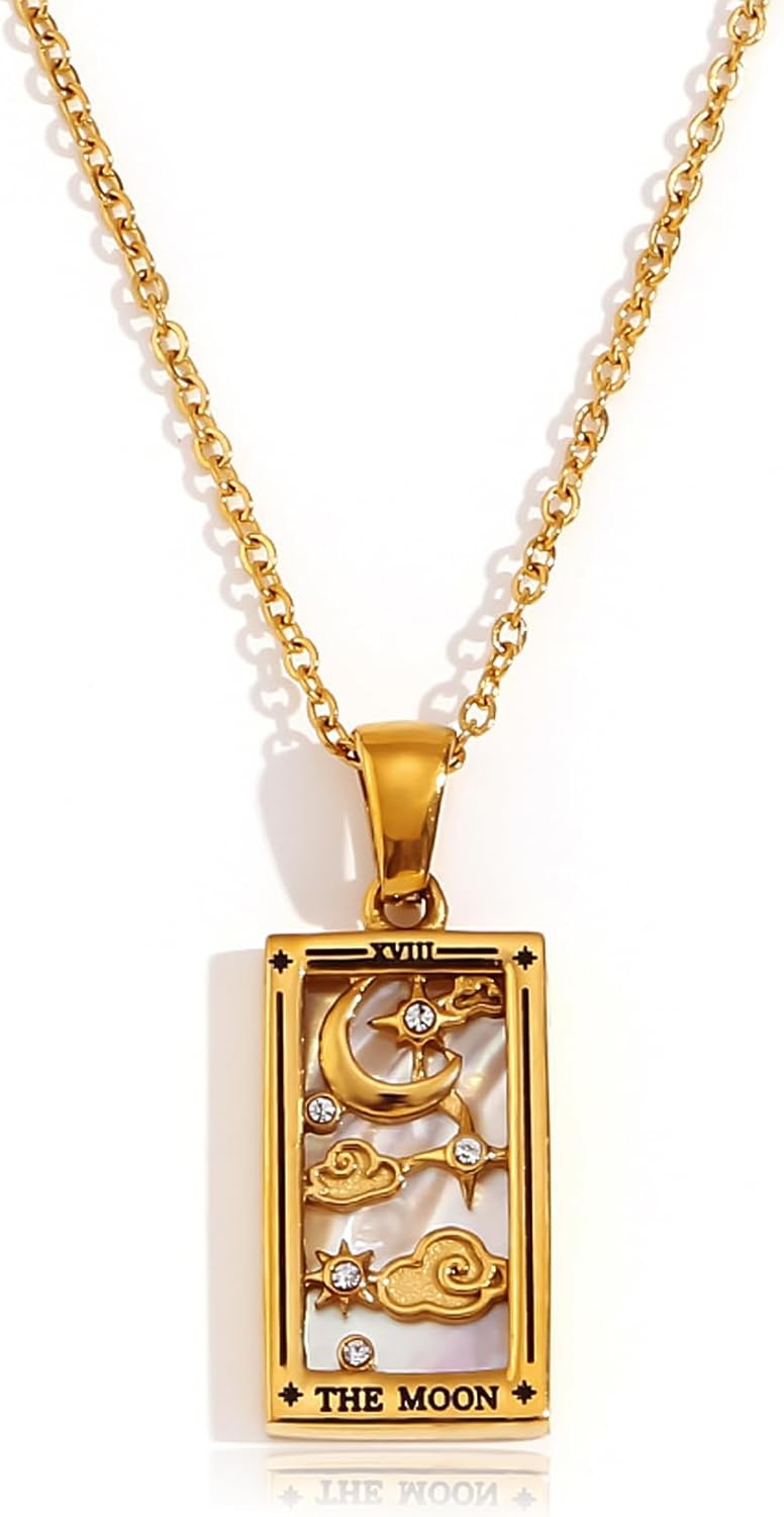 ORIGENCE 18k Gold Plated Tarot Cards Pendant Necklace - Vintage Colorful Charm Necklace Lucky Talisman Hypoallergenic for Women and Men Gift