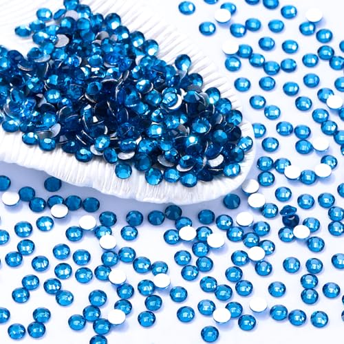 Image of Capri Blue Flatback Rhinestones, Glass Rhinestones for Nail Art and Craft, Glue Fix, Loose Crystal Gemstones(Capri Blue, SS4, 1440pcs, 1.5-1.7mm)