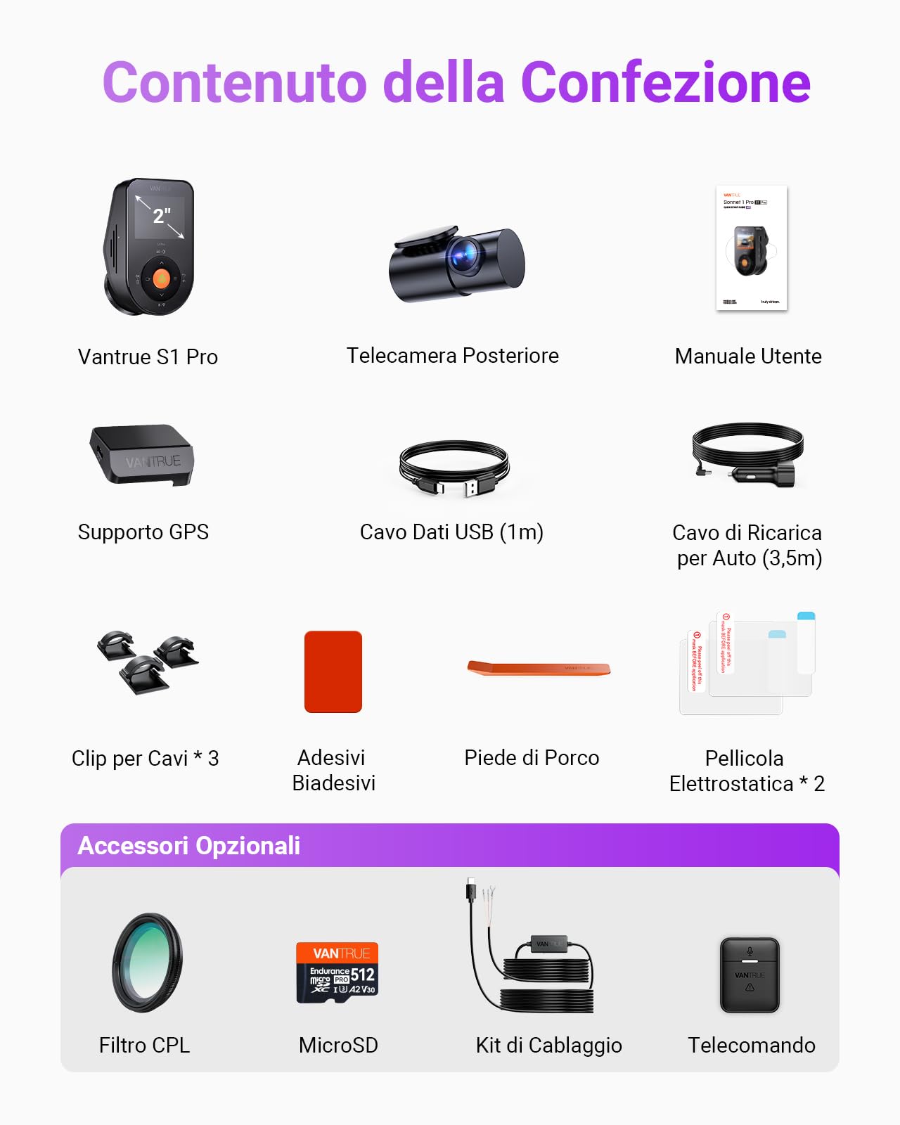 Vantrue S1 Pro DashCam 2.7K+1080P, 60FPS STARVIS 2, PlatePix Tech, Doppia Dash Cam AI con ADAS e BSD, Visione Notturna, WiFi 5GHz, GPS, G-Sensor, Controllo Vocale e 24h Modalità Parcheggio