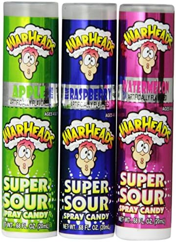 Warheads Super Sour Spray Candy Watermelon Cherry Green Apple Blue Raspberry Variety Pack, 0.68 Fl Oz (Pack of 12), by Impact Confections