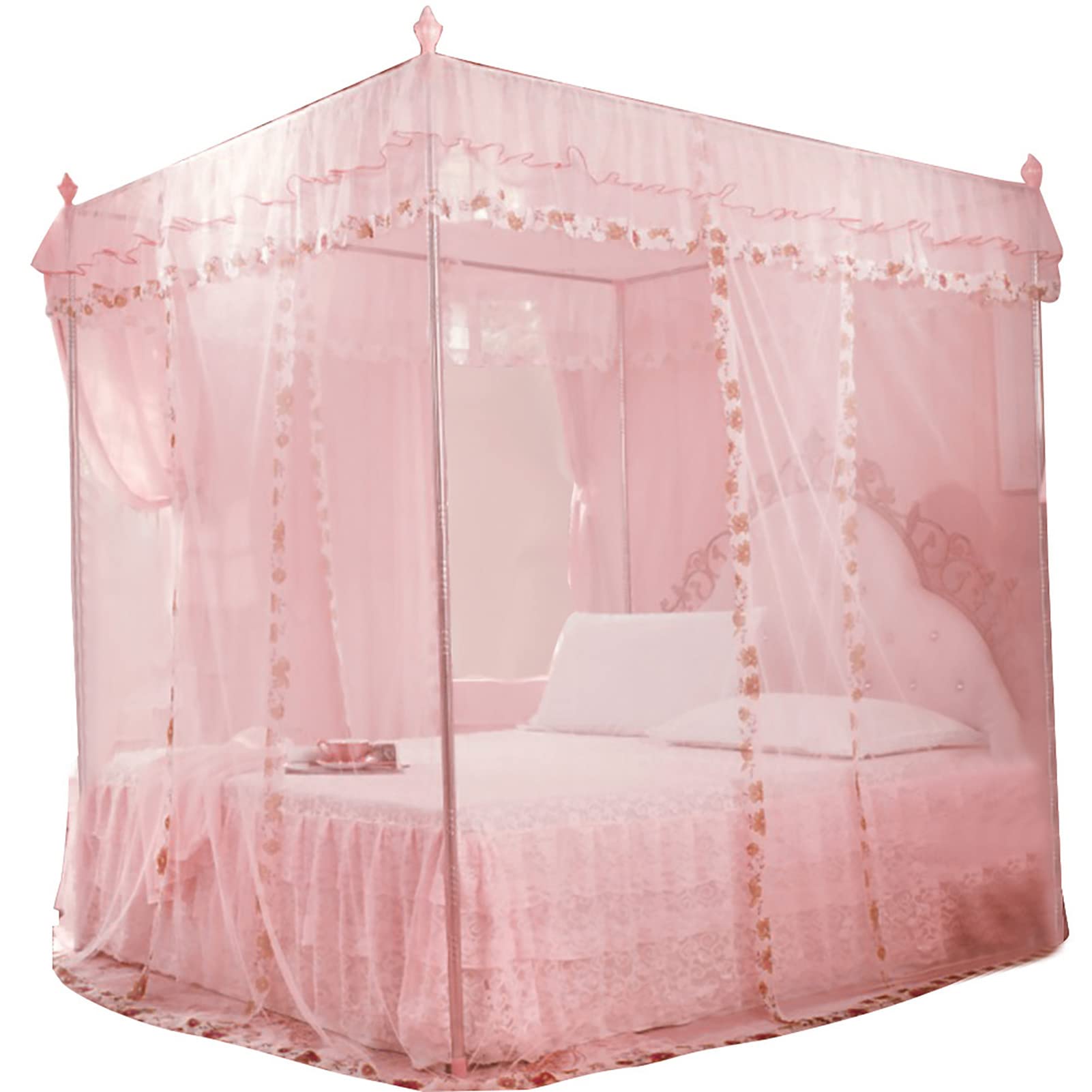 Alvinlite 4 Corner Post Net, Princess Bed Canopy, Breathable Bed Curtain Full Queen Size Bedroom Decoration #20 (150 * 200 * 200-Pink)