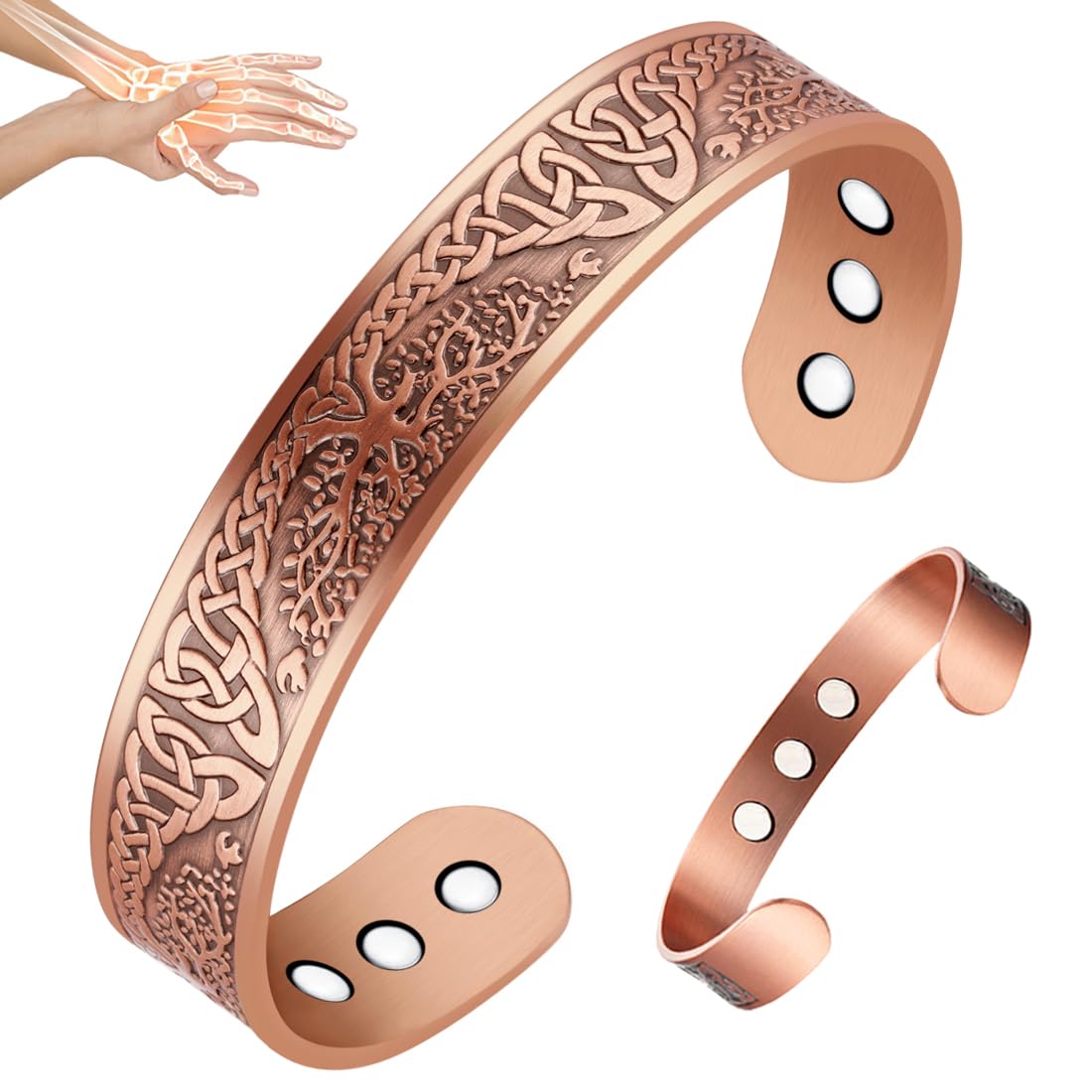 Vicmag Braccialetto magnetico da uomo, per terapia linfatica, in acciaio al titanio, per artrite, sollievo dal dolore, doppia fila, con strumento di regolazione, adjustable