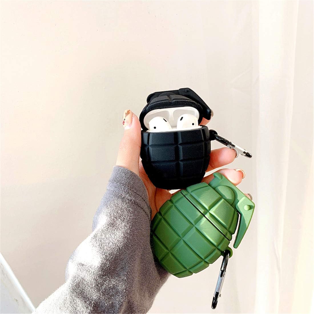 Discount Mulafnxal for Airpod 1&2 Case, Cute Cartoon Unique Silicone Air pods Cover, 3D Funny Fashion Fun Cool Keychain Design Stylish Kits Soft Skin Cases Boys Men Teens Kids for Airpods (Black Grenade)