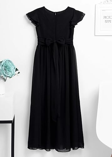 Miniatura 5 de Vestido largo de dama de honor para niñas y niñas, vestido largo plisado de gasa, vestido de fiesta de flores