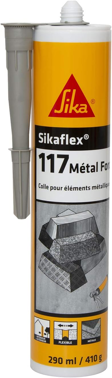SIKA Sika Flex-117 Metal Force Light Grey, Construction Adhesive, Polymer Allmetal, Sealant for Roof Panels, Metal Sheets, Indoor/Outdoor, 290 ml