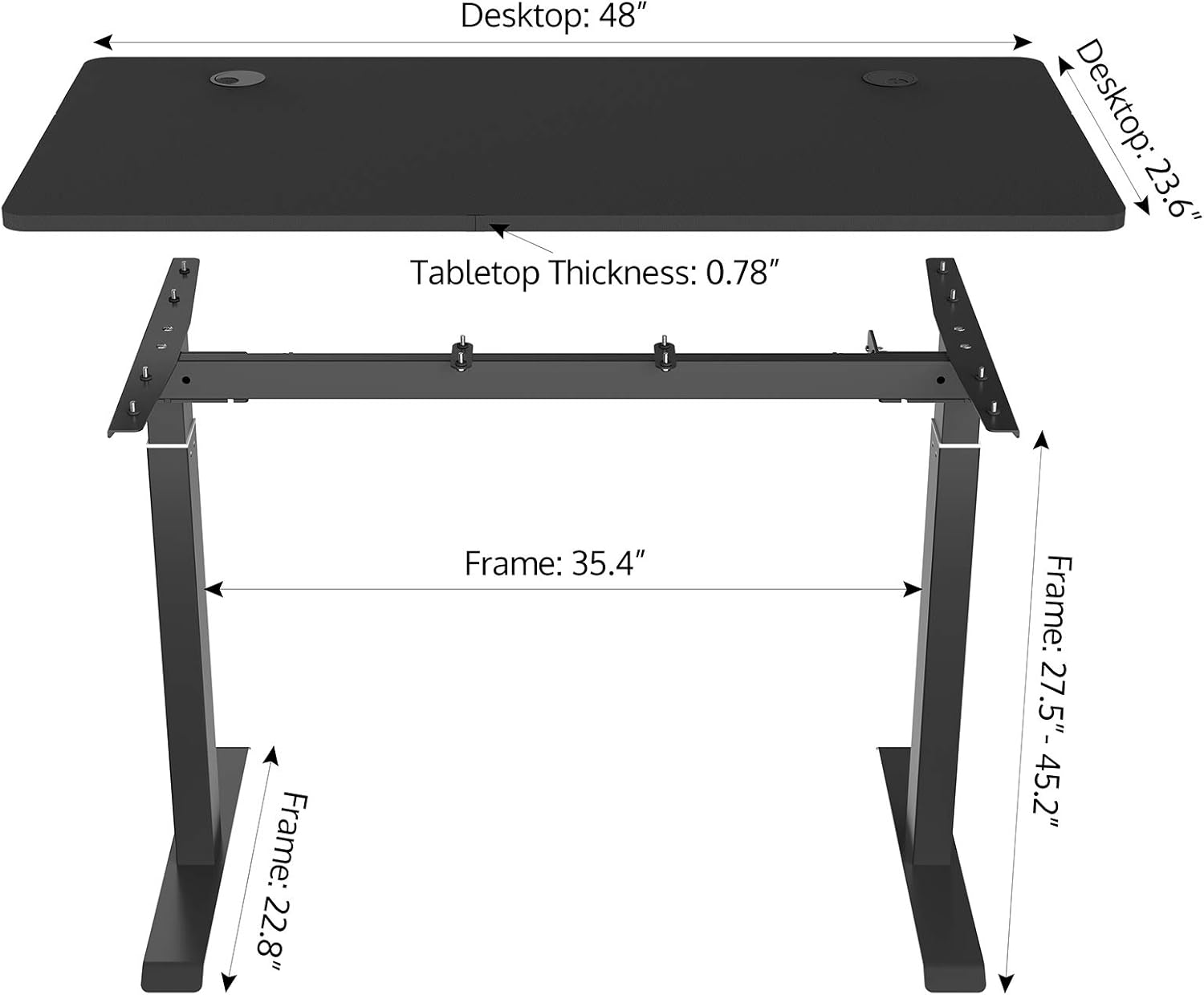 HisoHu Electric Height Adjustable Standing Computer Desk, Ergonomic Sit Stand Home Office Workstation Table(48 x 24 Inches White Tabletop/Black Bracket) : Home & Kitchen