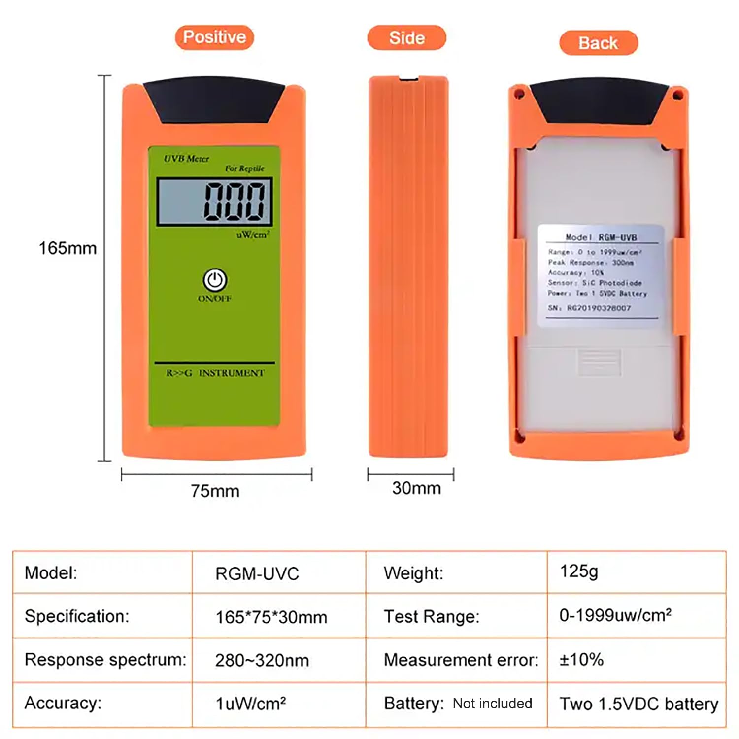 Medidor de lámpara UVB para Reptiles, probador UVB para lámpara de Calor para Reptiles con Pantalla Digital de 2 Pulgadas, Sensor UVB, para Pruebas diarias de UVC de Varias Luces para Reptiles