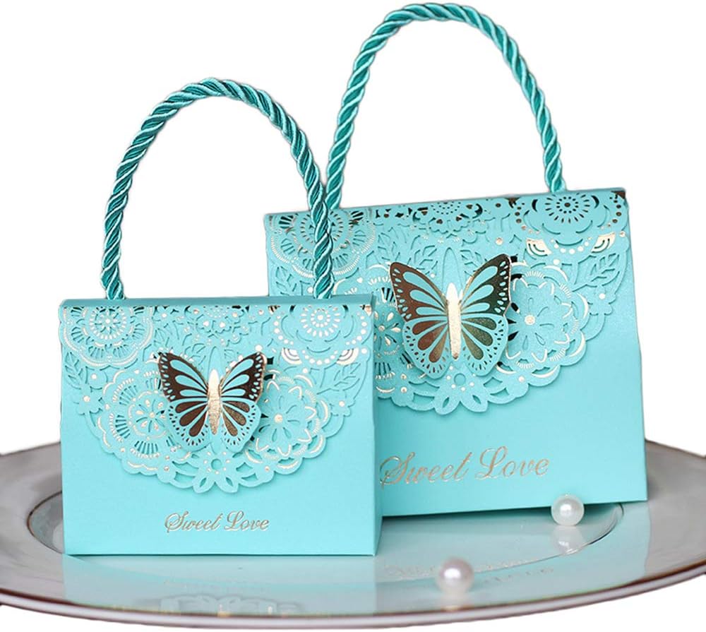 Eyxia Wedding Favor Boxes Flower Laser Cut Party Favors Bags Baby Shower Candy Holders Gift Box Set Butterfly Event Decoration Wholesale 20pcs Blue