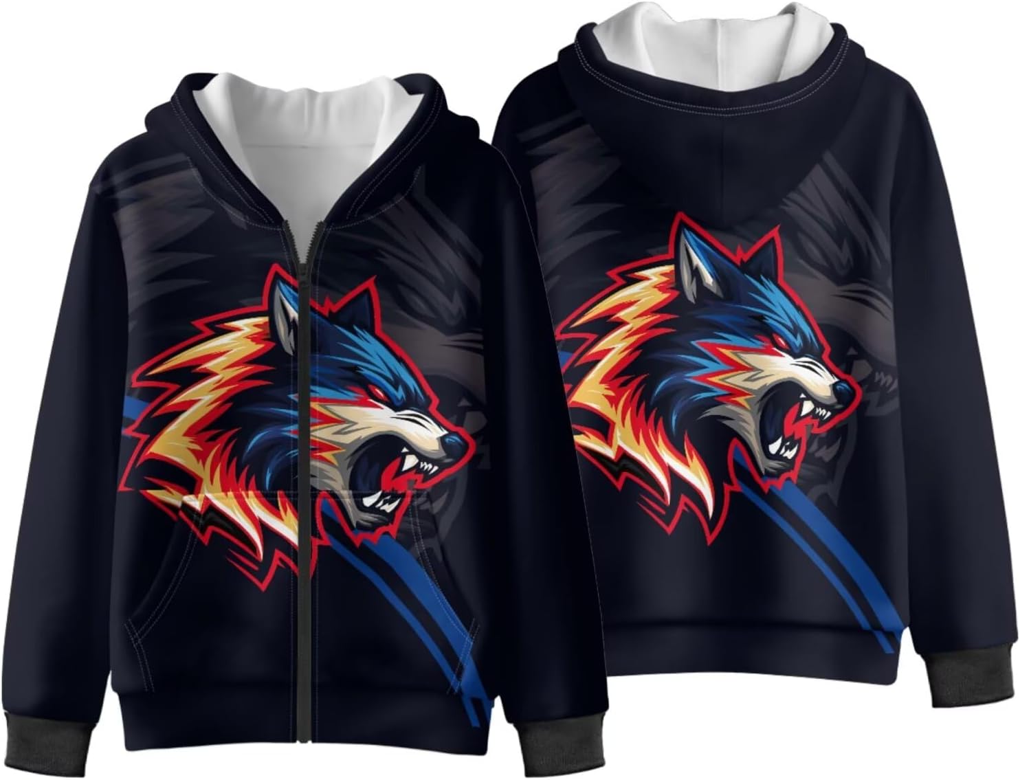 Boys Cool Zip-Up Fleece Hoodies Pockets Sweatshirts Fashion 3D Prints Long Sleeve Sweatshirt for Teen Boy