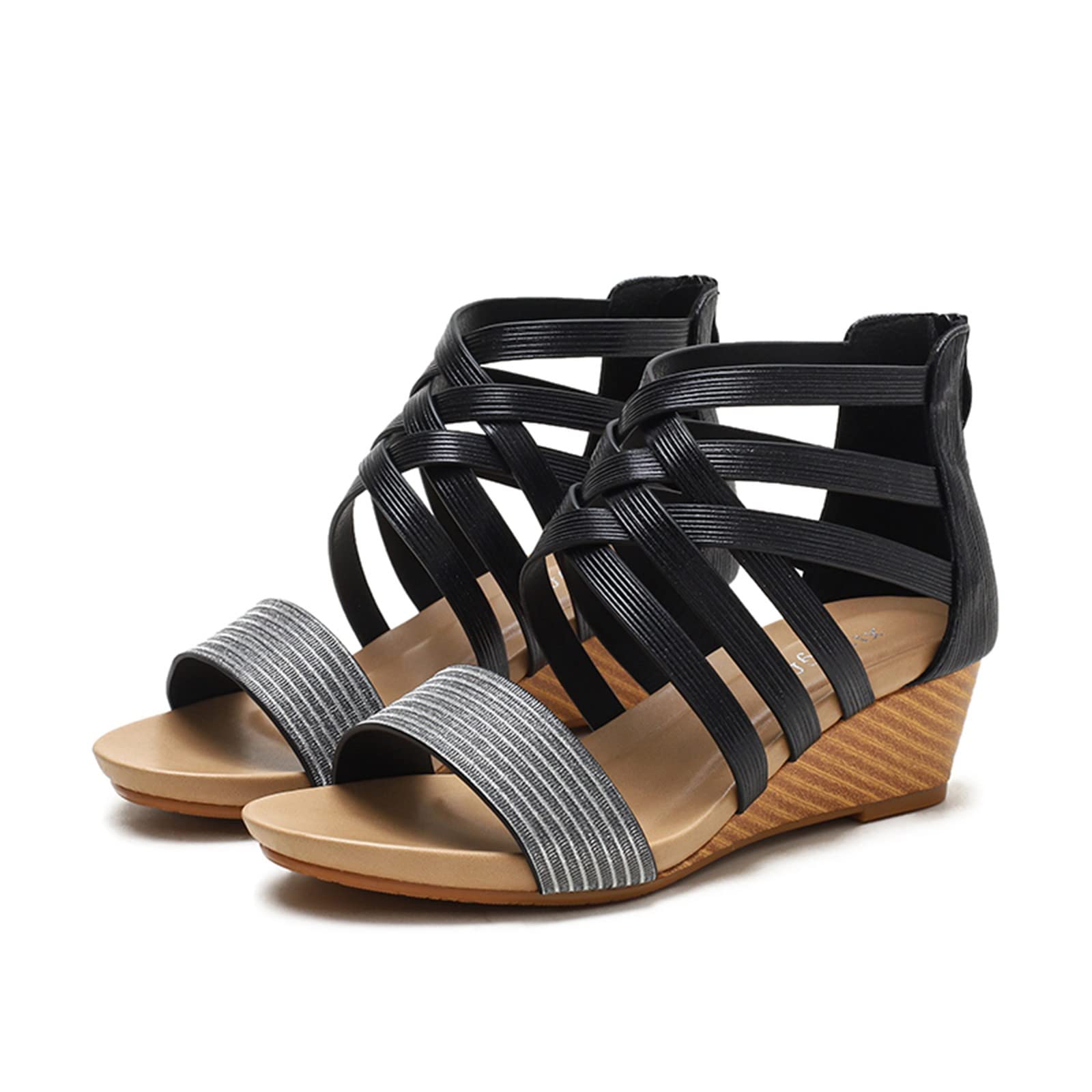 Generico Sandali Da Donna Eleganti Punta Aperta Cinturino Alla Caviglia Estivi Comodi Casual Con Zeppa Scarpe Estive Elastico In Romani Trekking Aperte Confort 40 Sneakers Sandals Women 35