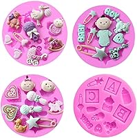 Vista 1 de Tvoip Molde de silicona para decoración de tartas, 4 uds, tema de bebé, 3D, molde de silicona para decoración de tartas, moldes de azúcar