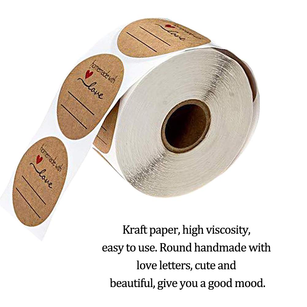 500 Etichette Rotonde Autoadesive 'Handmade With Love' - Carta Kraft Per DIY, Regali, Decorazioni - Foto 2