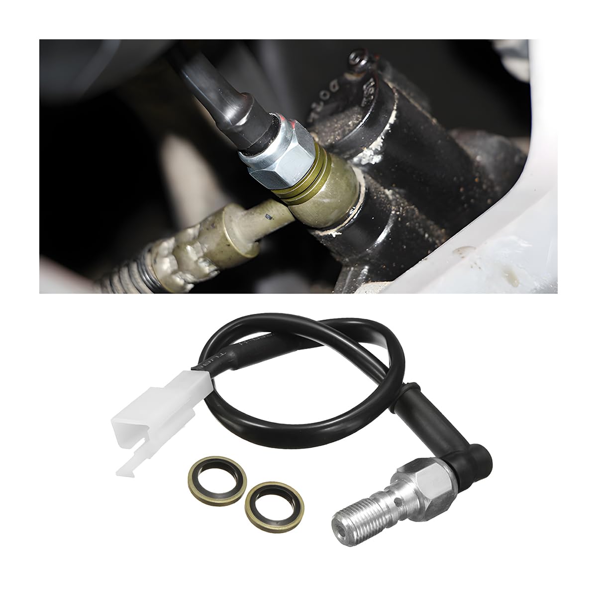 CGEAMDY Hydraulic Brake Switch, Hydraulic Brake Light Pressure Switch, Universal Motorcycle Rear Set Hydraulic Brake Light Switch with Washers, Universal Bolt for Motorbike Scooter Moped(Curved1）