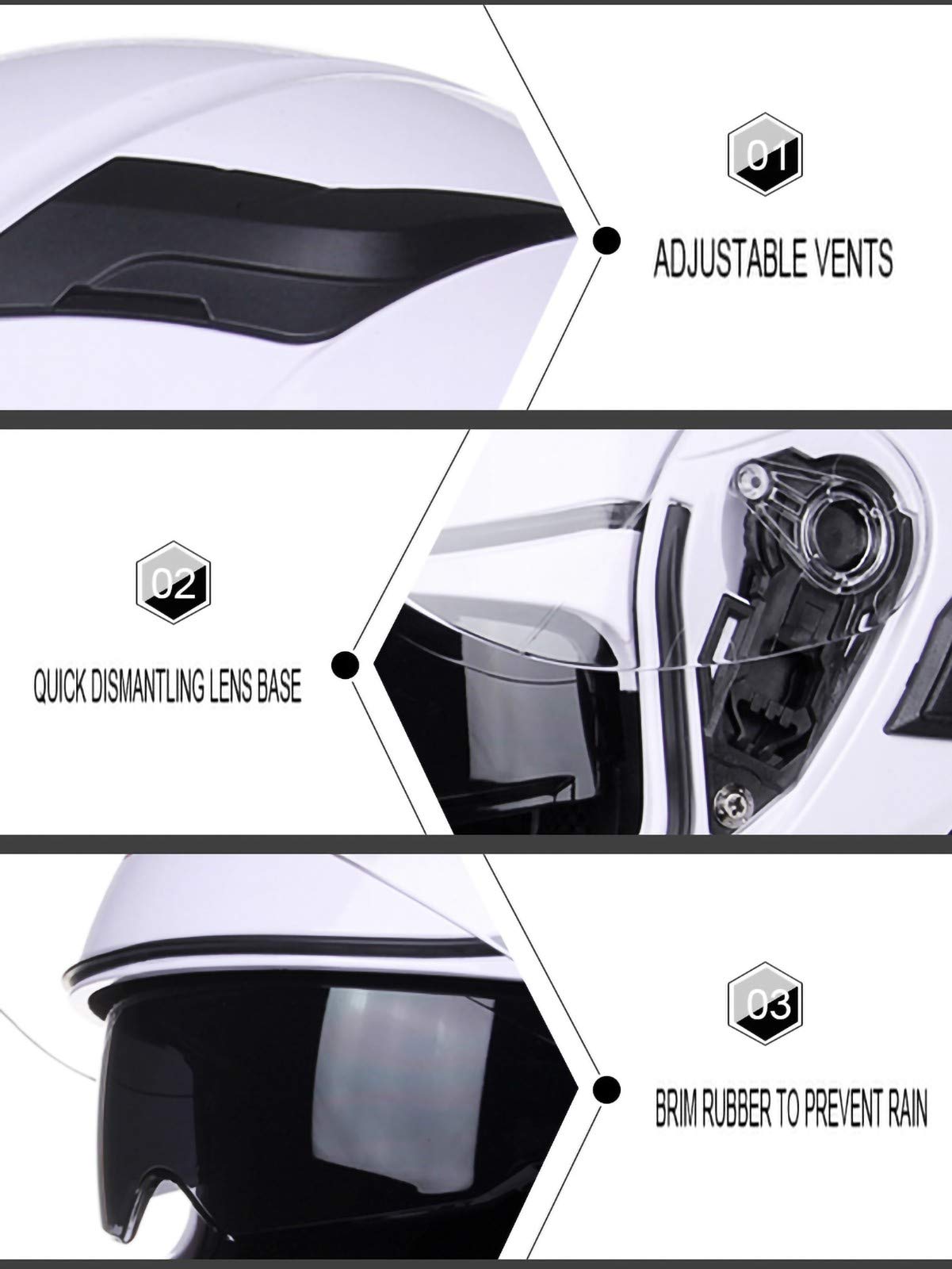 Visiera Antiappannamento Bluetooth Flip-Up Casco Casco Moto Casco Integrale Vivavoce, Antirumore, Risposta Automatica Casco Certificato ECE/DOT K,M=(57-58CM)